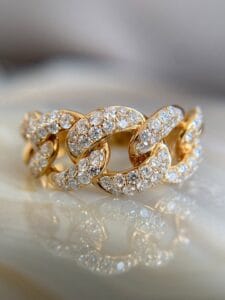 White Round Cut Half Eternity Cuban Link Wedding Band | Elegant Designer Jewelry for Women