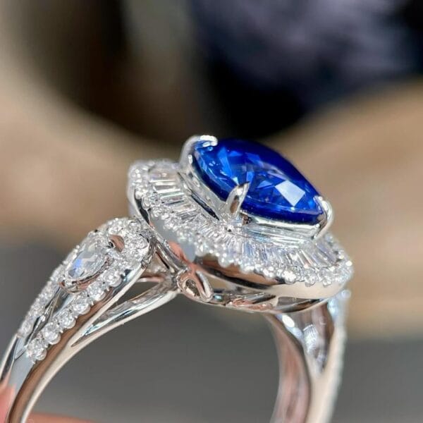 2.50Ct Cushion Cut Blue Sapphire Double Halo Cocktail Ring | Elegant Party Wear Gift Ring For Women