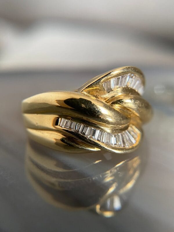 Tapered Baguette Cut Channel Set Knot Band Ring | Elegant Special Occasion Gift for Her | Designer Women’s Jewelry
