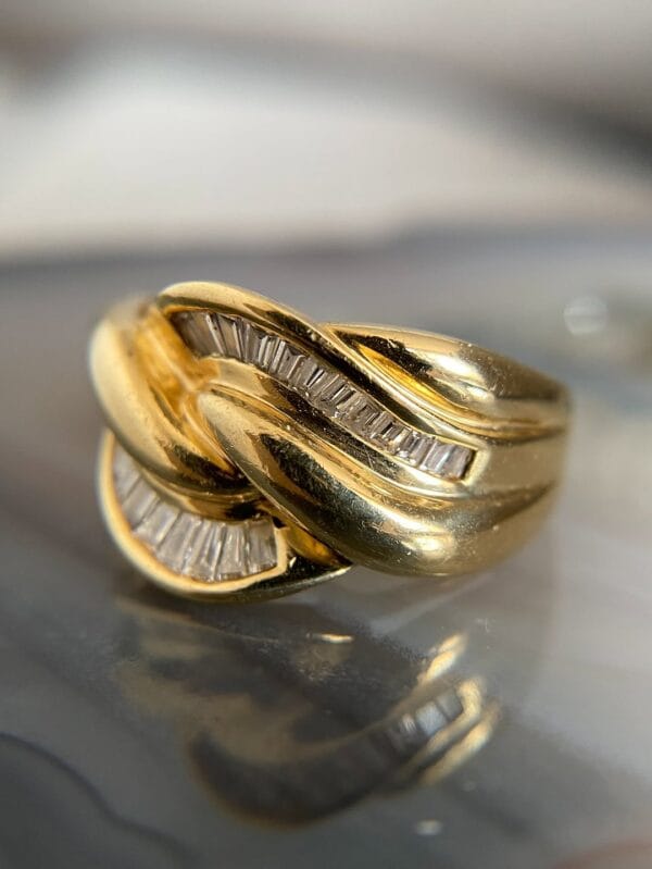 Tapered Baguette Cut Channel Set Knot Band Ring | Elegant Special Occasion Gift for Her | Designer Women’s Jewelry