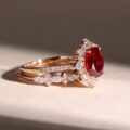 1.80Ct Red Oval Cut Halo Ring Set | Anniversary & Forever Gift Jewelry For Wife