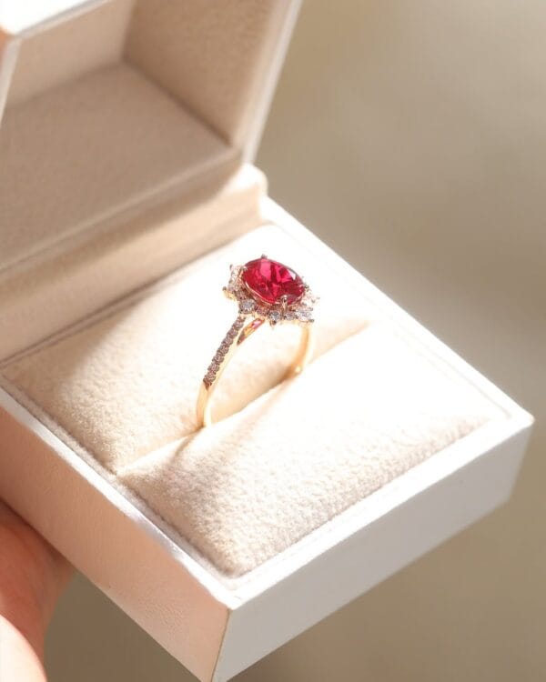 1.80Ct Red Oval Cut Halo Ring Set | Anniversary & Forever Gift Jewelry For Wife