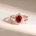 1.80Ct Red Oval Cut Halo Ring Set | Anniversary & Forever Gift Jewelry For Wife