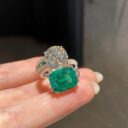 White Round & Green Emerald Cut Two-Stone Bypass Ring | Celebrity Style Special Occasion Gift for Her