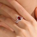 1.80Ct Red Oval Cut Halo Ring Set | Anniversary & Forever Gift Jewelry For Wife