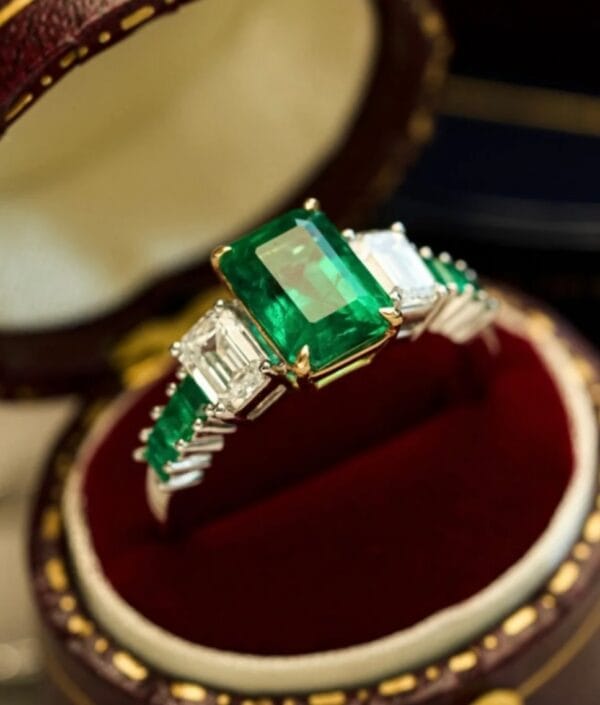 1.50Ct Green Emerald Cut Three Stone Engagement & Anniversary Ring | Elegant Wedding Jewelry For Women