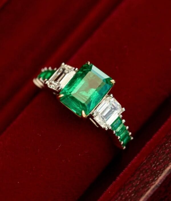 1.50Ct Green Emerald Cut Three Stone Engagement & Anniversary Ring | Elegant Wedding Jewelry For Women