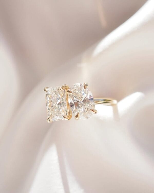 2.20Ct White Oval & Radiant Cut Toi Et Moi Ring | Two Stone Stacking Birthday Gift Jewelry For Women
