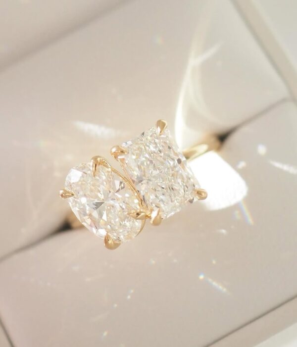 2.20Ct White Oval & Radiant Cut Toi Et Moi Ring | Two Stone Stacking Birthday Gift Jewelry For Women