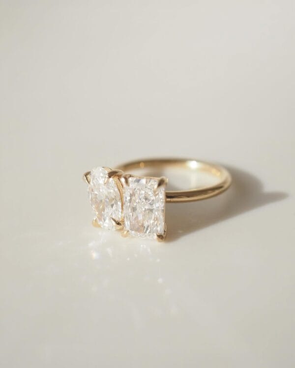 2.20Ct White Oval & Radiant Cut Toi Et Moi Ring | Two Stone Stacking Birthday Gift Jewelry For Women