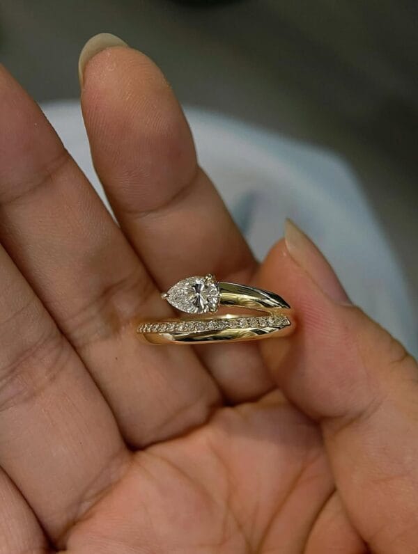 1.20Ct White Pear Cut Solitaire Engagement Ring | Open Wrap Promise Jewelry for Women