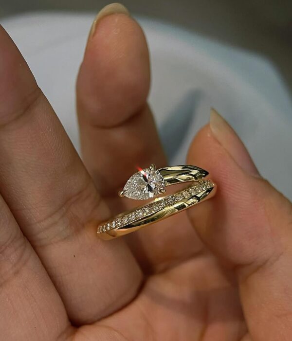 1.20Ct White Pear Cut Solitaire Engagement Ring | Open Wrap Promise Jewelry for Women