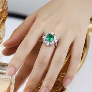 2.40Ct Green Oval Cut Halo Ring | Elegant Bridesmaid Wedding Jewelry | Special Occasion Gift for Her